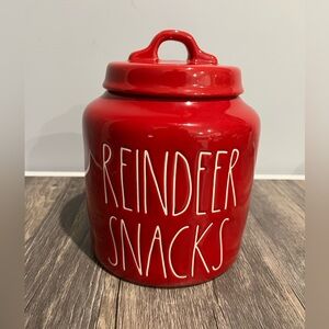 Large Rae Dunn Red Reindeer Snacks Canister